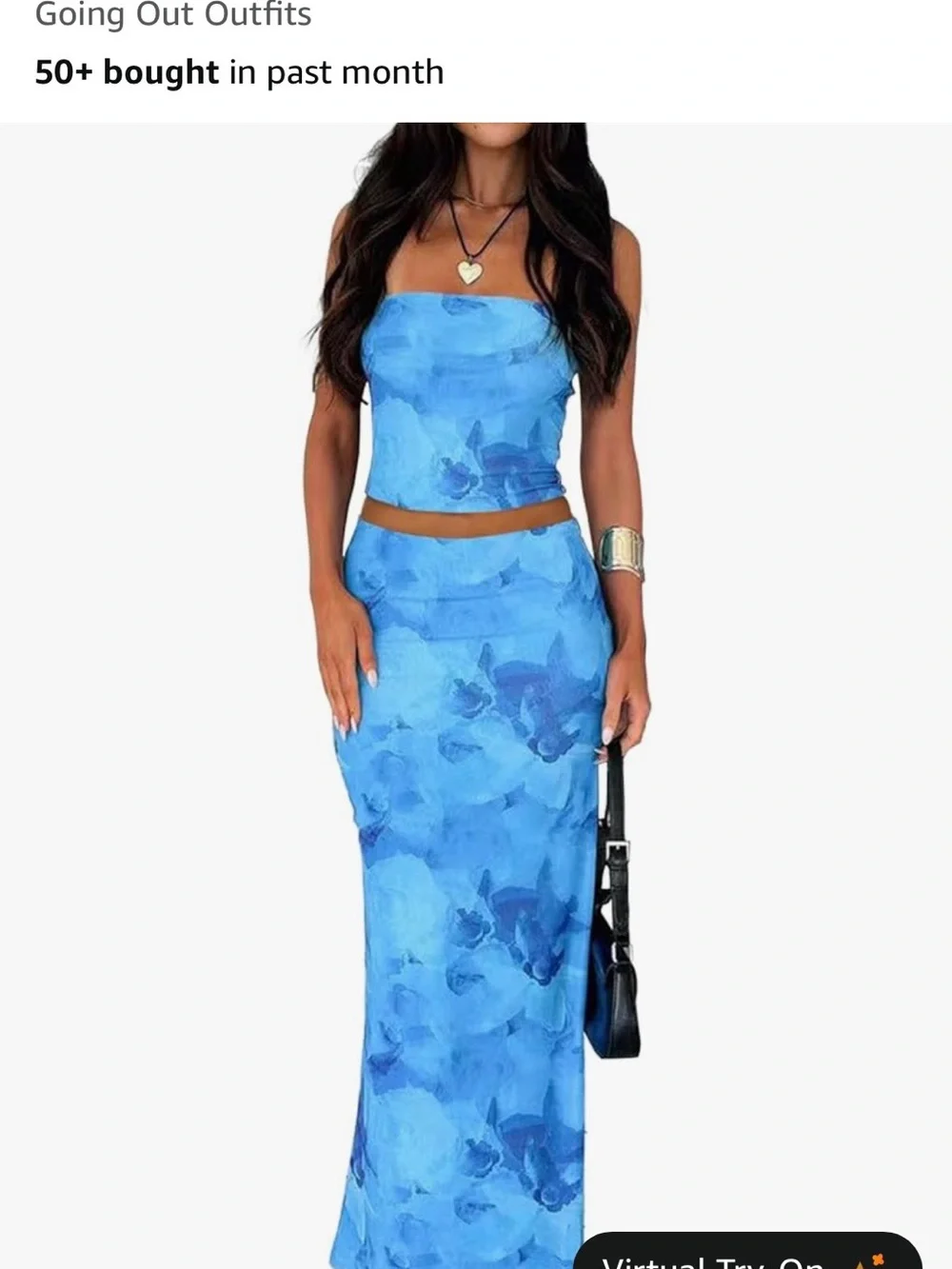 Blue Floral Print Tube Top and Maxi Skirt Set
